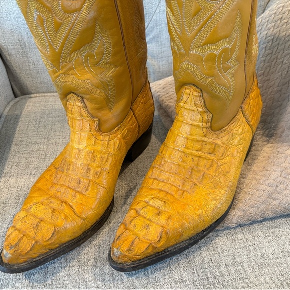 JE-VER Crocodile Alligator Cowboy Boots Gold - Picture 2 of 9